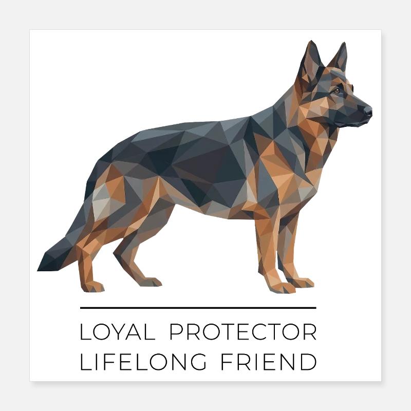 German Shepherd Low-Poly - Loyal, brave, true Poster 40x40 cm