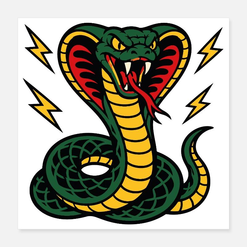 Cobra féroce avec éclairs style tattoo Poster 40 x 40 cm