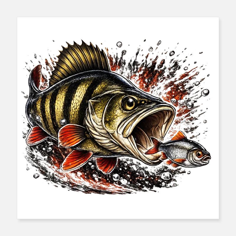 Explosives Barsch-Raubtierfisch-Design Poster 40x40 cm