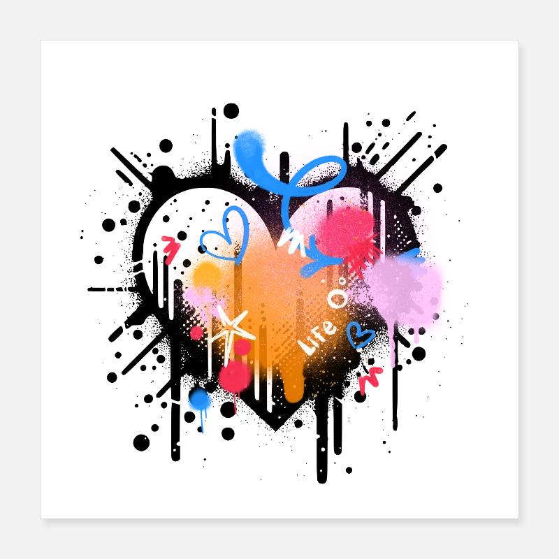 Graffiti Jeux de Couleur Désir de Vie - Poster 40 x 40 cm - blanc