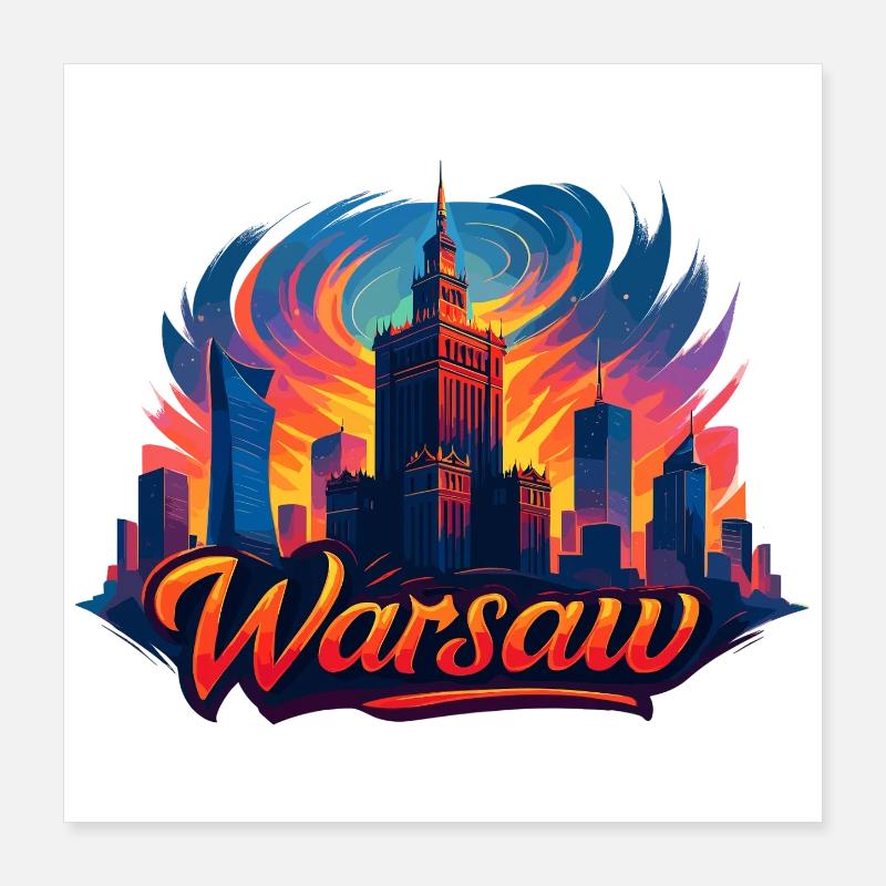 Art de la skyline de Varsovie – Coloré et moderne Poster 40 x 40 cm