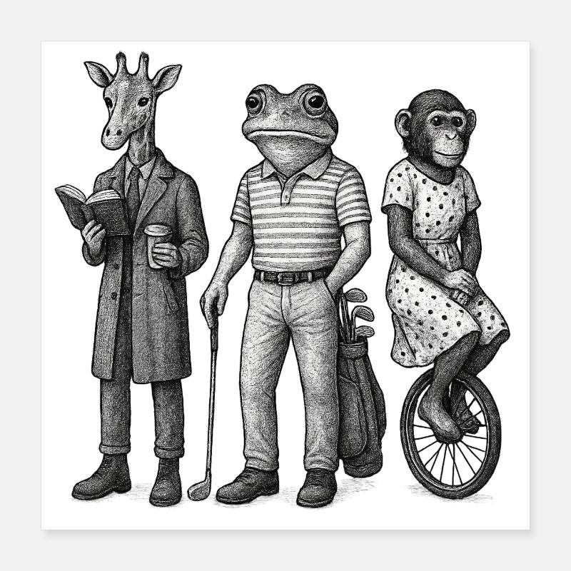 Trio d’Amis Anthropomorphes Poster 40 x 40 cm