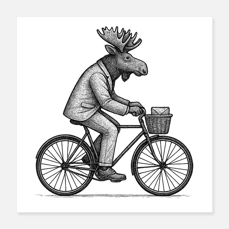 Elch im Anzug Radfahren Poster 40x40 cm