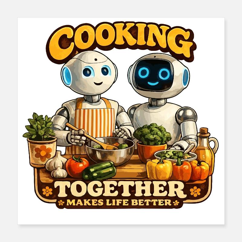 Les robots cuisinent ensemble Poster 40 x 40 cm