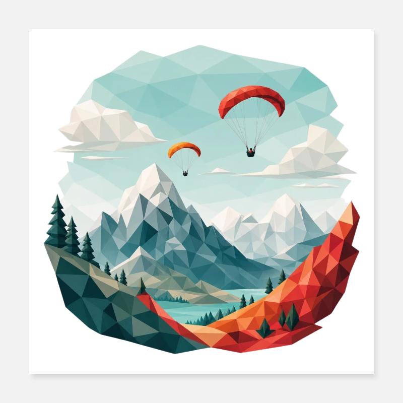 Paragliding Berglandschaft Polygonkunst Poster 40x40 cm