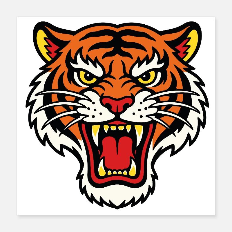 Wilder Tigerkopf-Tattoo-Stil Poster 40x40 cm
