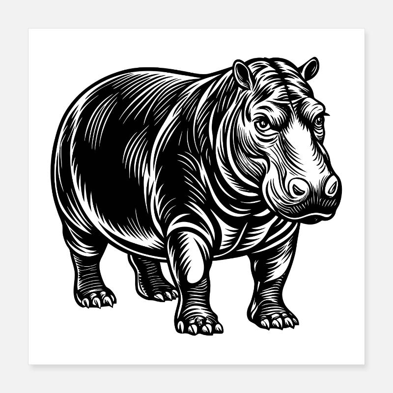 Hippopotame Poster 40 x 40 cm
