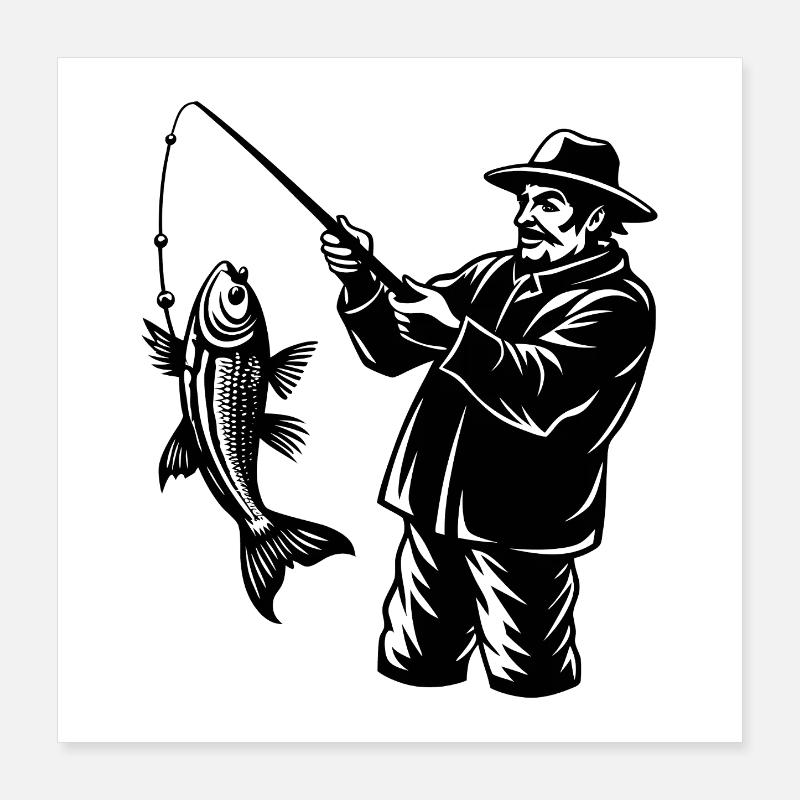 Fischer fing einen Fisch Poster 40x40 cm