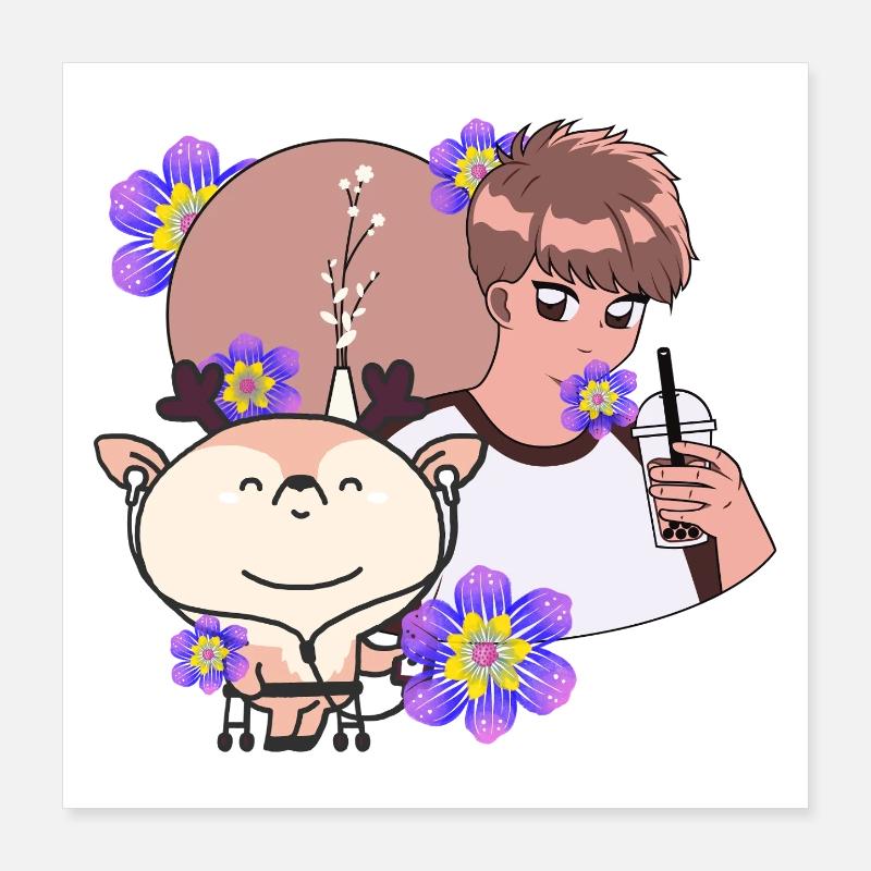 Bubble Tea et Cerf avec Walker Poster 40 x 40 cm