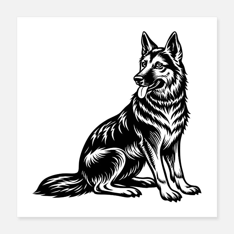 German Shepherd Sitting Poster 16" x 16" (40x40 cm)