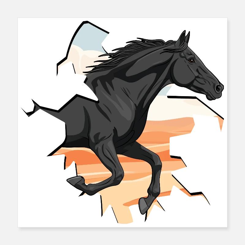 Ein galoppierendes Abaga-Pferd, das durch eine Wand fährt Poster 40x40 cm