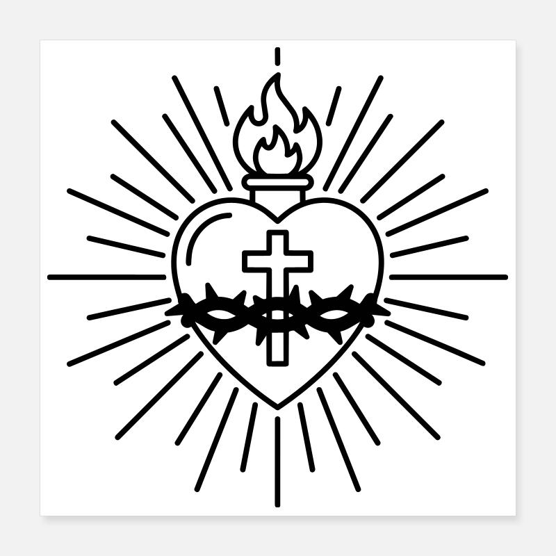 Sacred Heart Tattoo Poster 40x40 cm