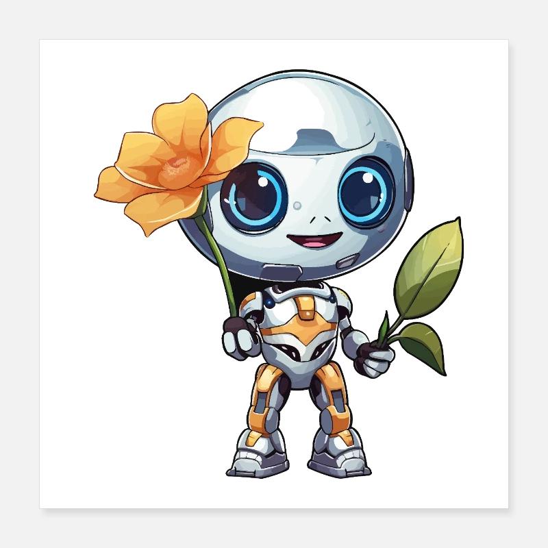 Robot câlin avec une fleur Poster 40 x 40 cm
