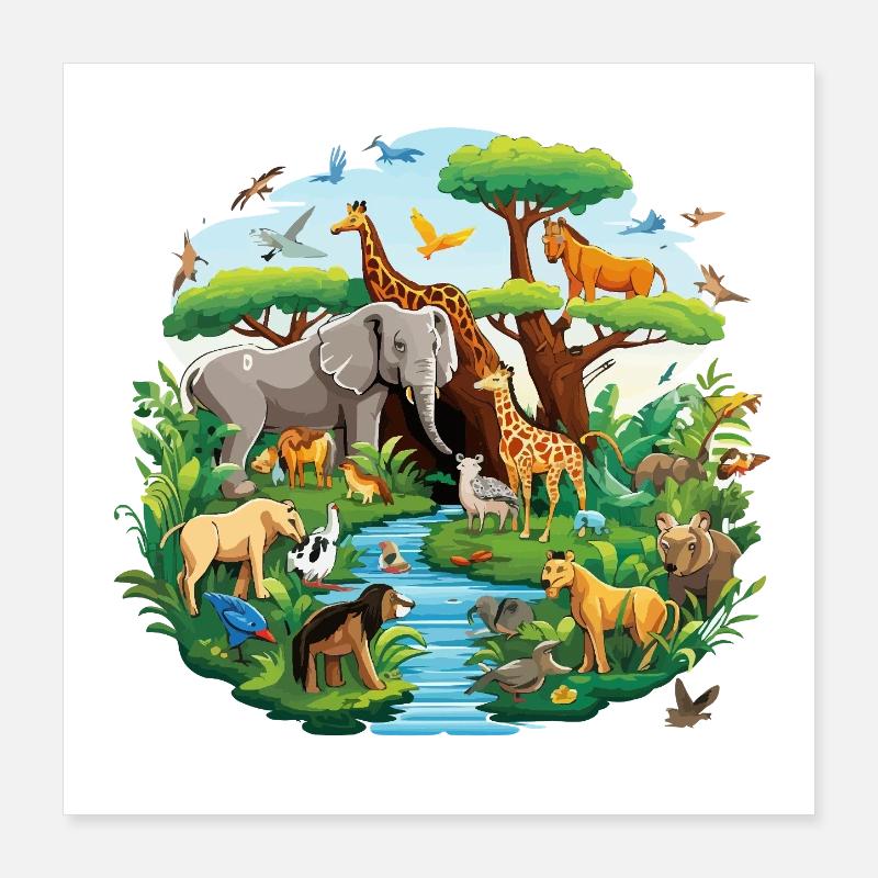 Dschungelpanorama der Tierwelt Poster 40x40 cm