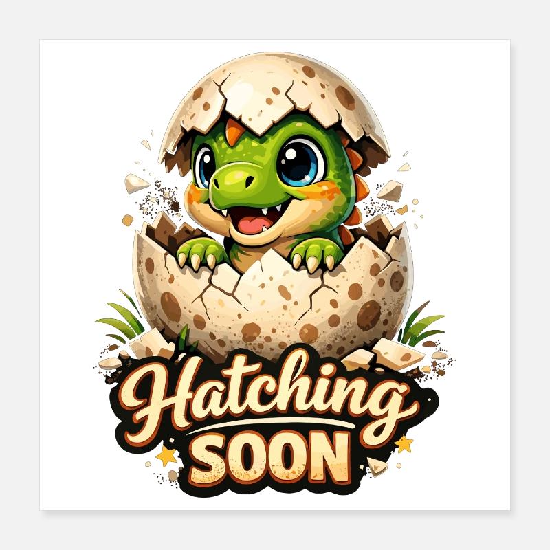 Cute Baby Dinosaur - Hatching Soon Dino Poster 16" x 16" (40x40 cm)
