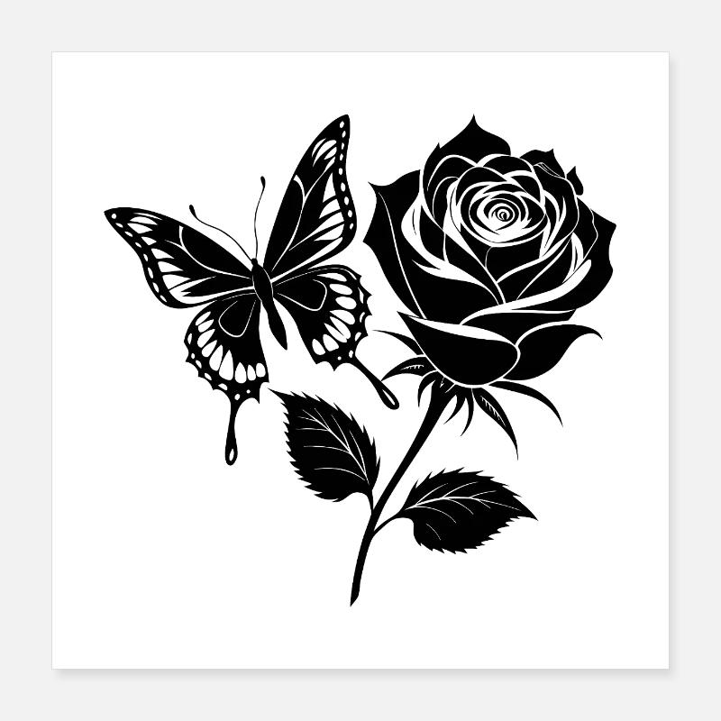 Papillon sur la rose Poster 40 x 40 cm
