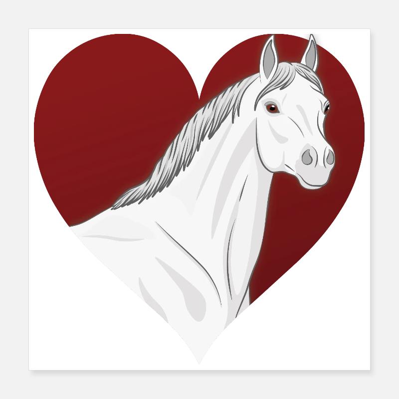 Un cheval Abbayan devant un coeur rouge Poster 40 x 40 cm