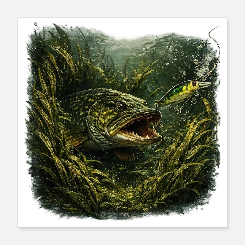 Conception de la pêche aux prédateurs en embuscade de brochets Poster 40 x 40 cm
