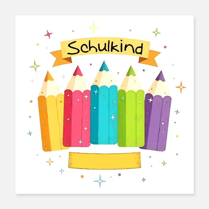 Schulkind 2026 - bunte Buntstifte mit Sternchen Poster 40x40 cm