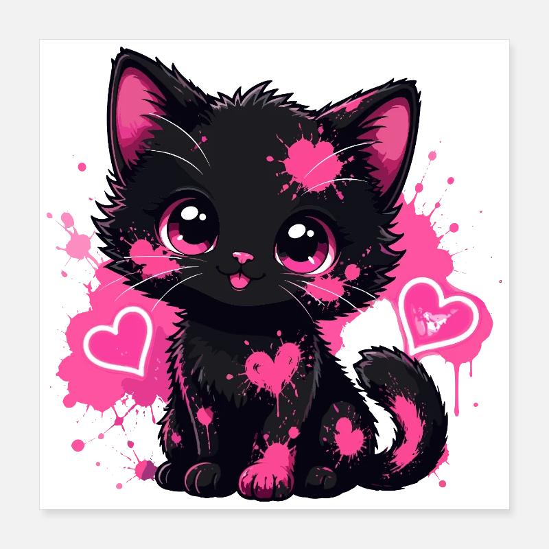 Pinkes Herz Kätzchen-Spritzer Poster 40x40 cm