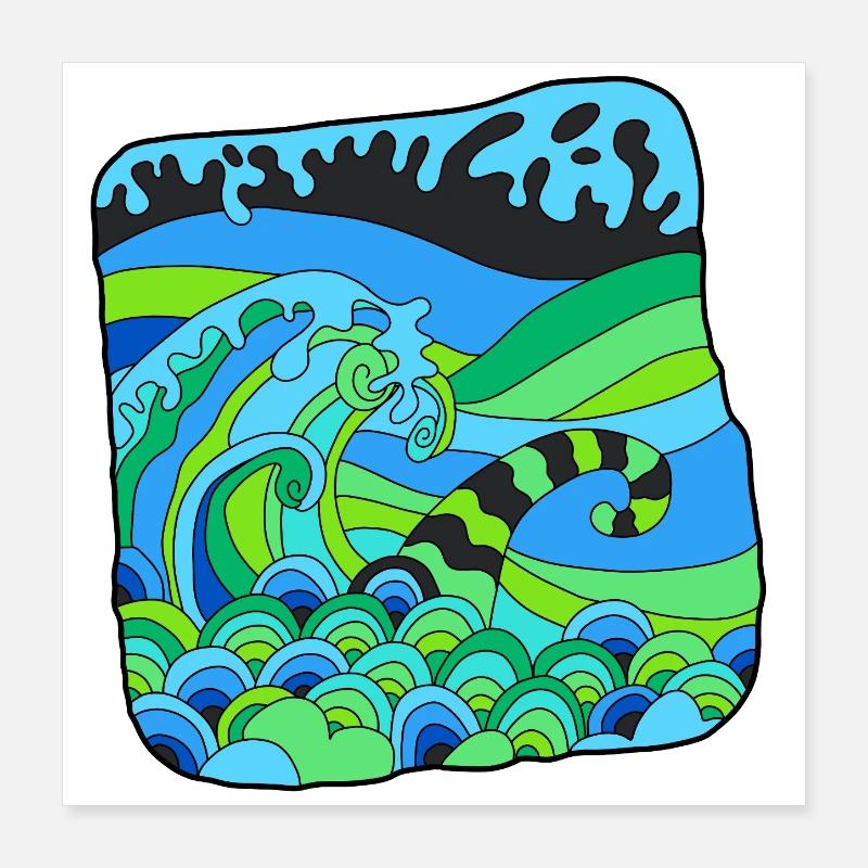 Vagues Déco Verdoyantes Poster 40 x 40 cm