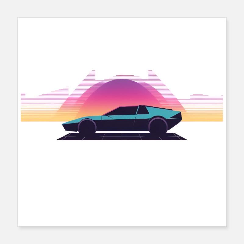 Synthwave Auto Outrun Grid Sunset 80s Poster 40 x 40 cm