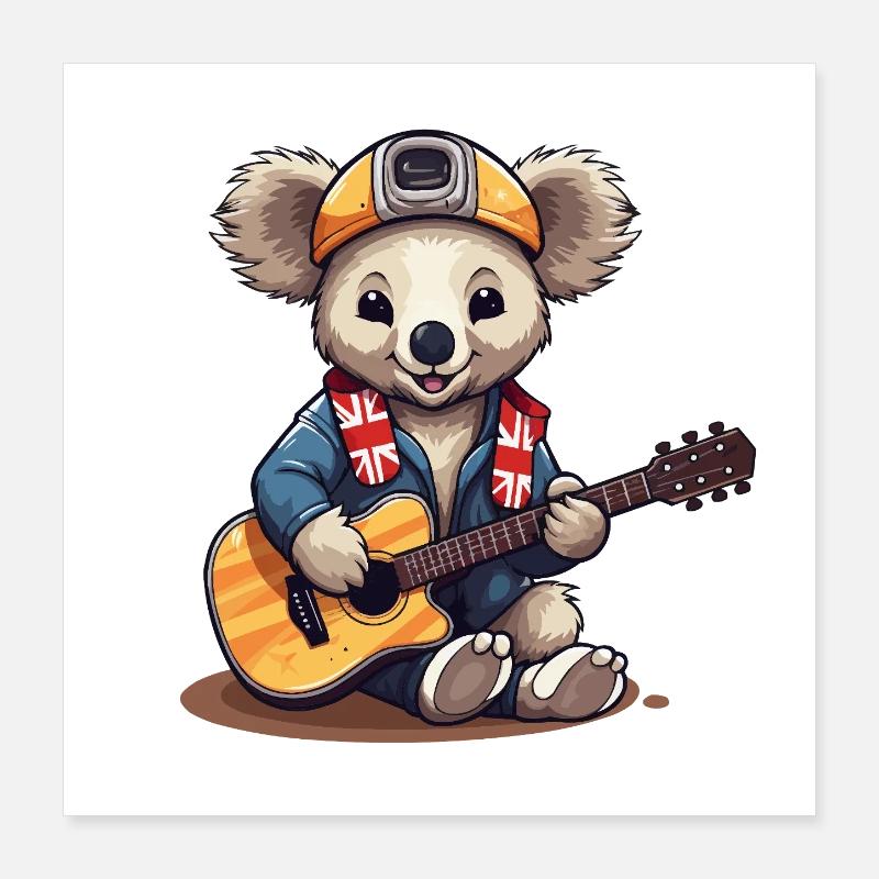 Guitariste rock koala en look aventure Poster 40 x 40 cm