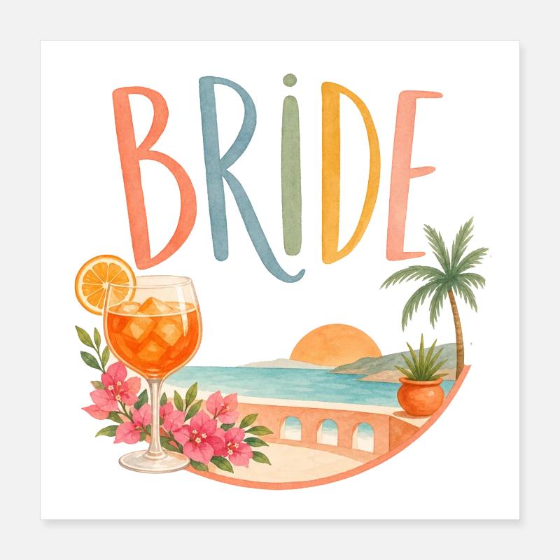 Team Bride! Palmen & Coctails Poster 40x40 cm