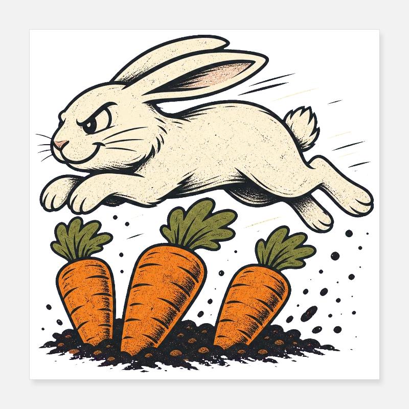 Springender Hase mit Karotten Poster 40x40 cm