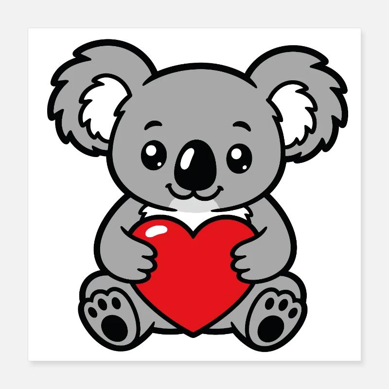 Süßer Koala mit Kawaii-rotem Herz Poster 40x40 cm