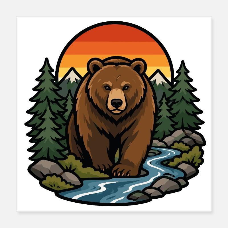Brown Bear in Forest Sunset Poster 16" x 16" (40x40 cm)
