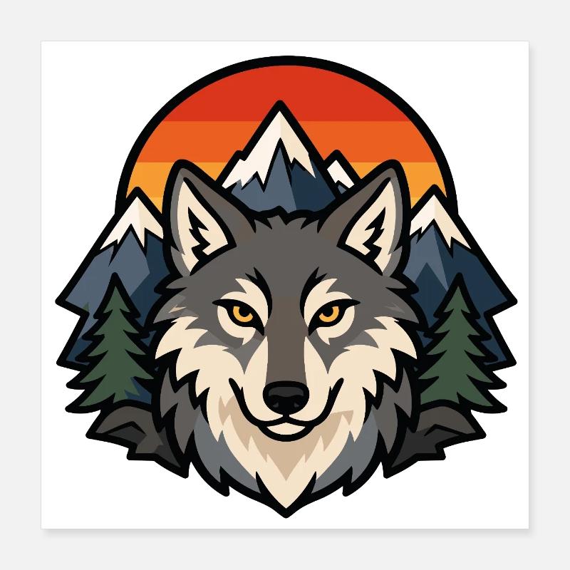 Wolf's head and mountains at sunset Poster 16" x 16" (40x40 cm)