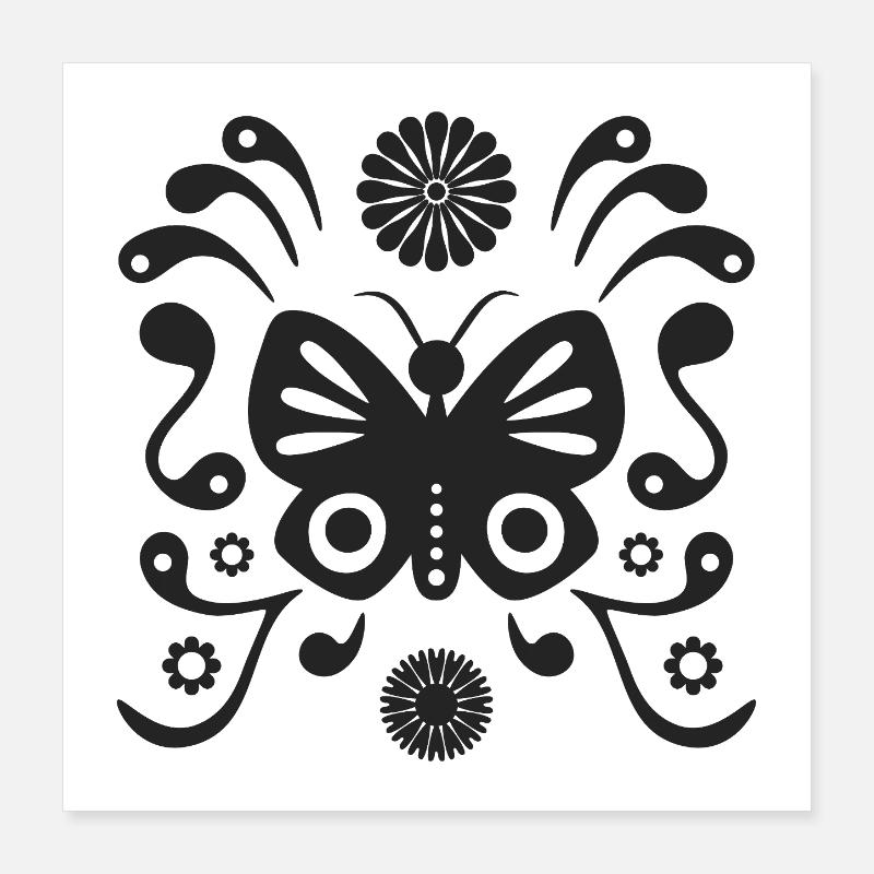Bohème papillon L noir mat Poster 40 x 40 cm
