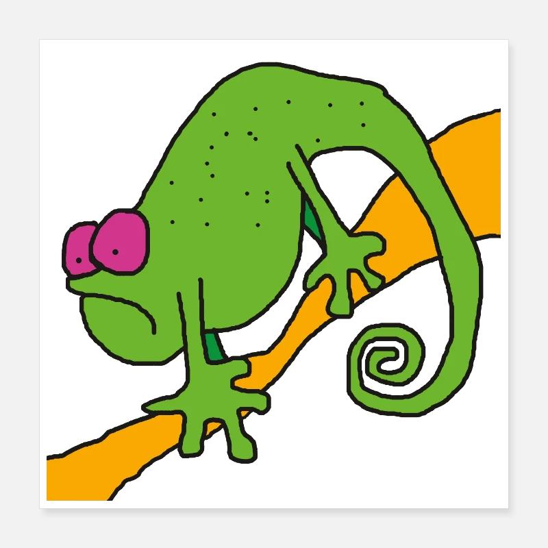 Caméléon sur une branche – illustration colorée pop Poster 40 x 40 cm