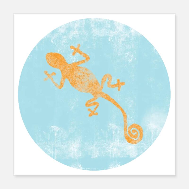 Gecko orange sur Blue Circle Poster 40 x 40 cm
