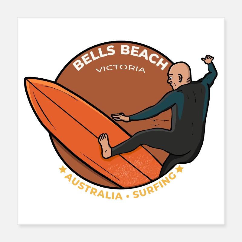 Retro Bells Beach Surf Victoria Australie Surf Poster 40 x 40 cm