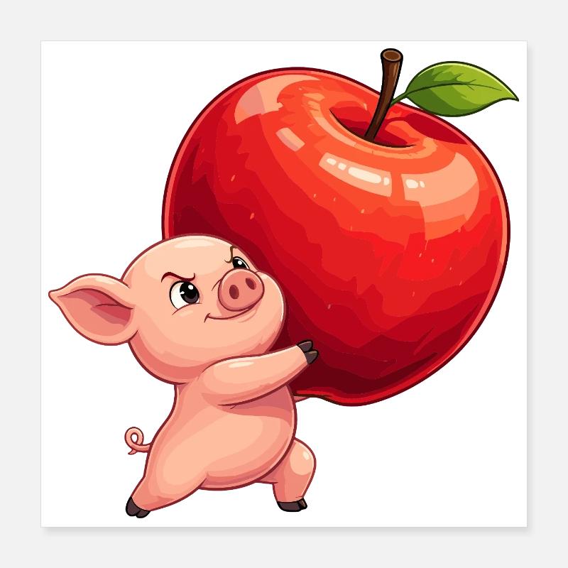 Dessin animé Apple Pig Poster 40 x 40 cm