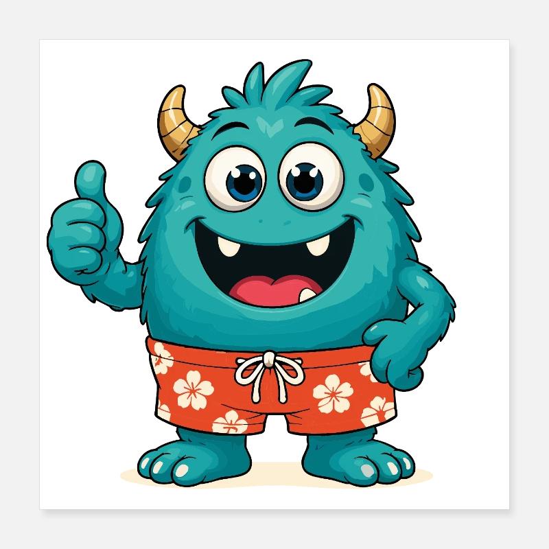Monster with swimming trunks Poster 16" x 16" (40x40 cm)