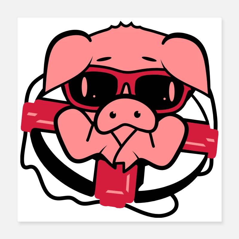 Un cochon avec une bouée de sauvetage Poster 40 x 40 cm