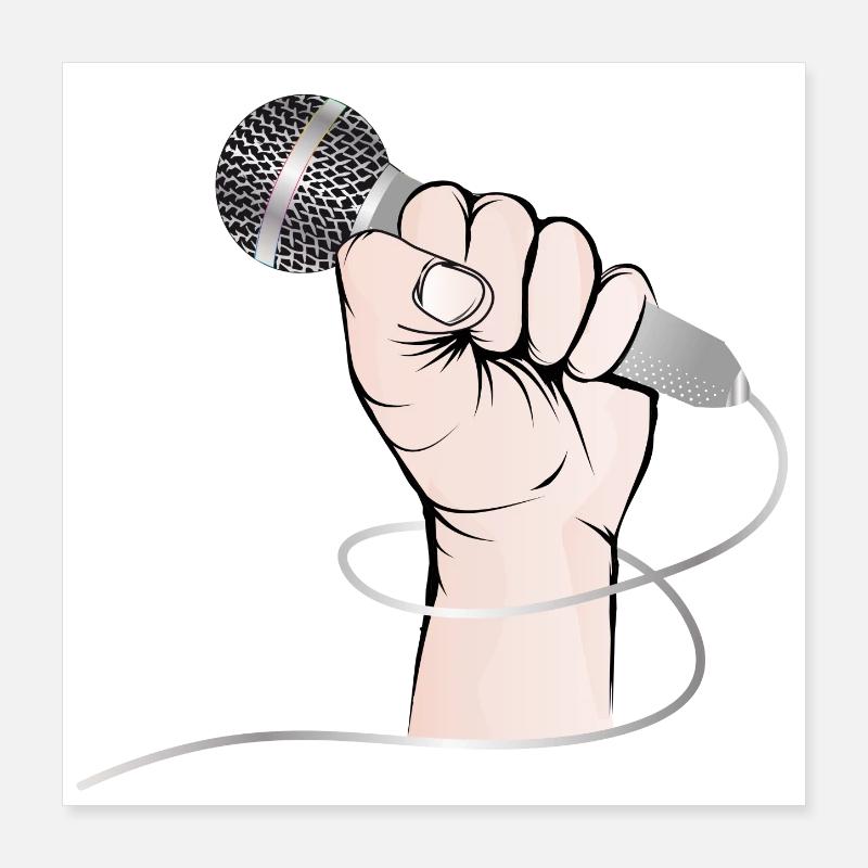 Eine Hand eines Sängers hält ein Gesangs Mikrofon Poster 40x40 cm