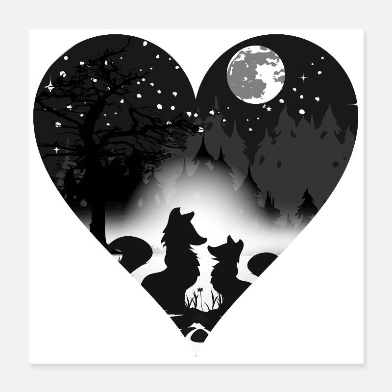 two foxes in love in the moonlight Poster 16" x 16" (40x40 cm)