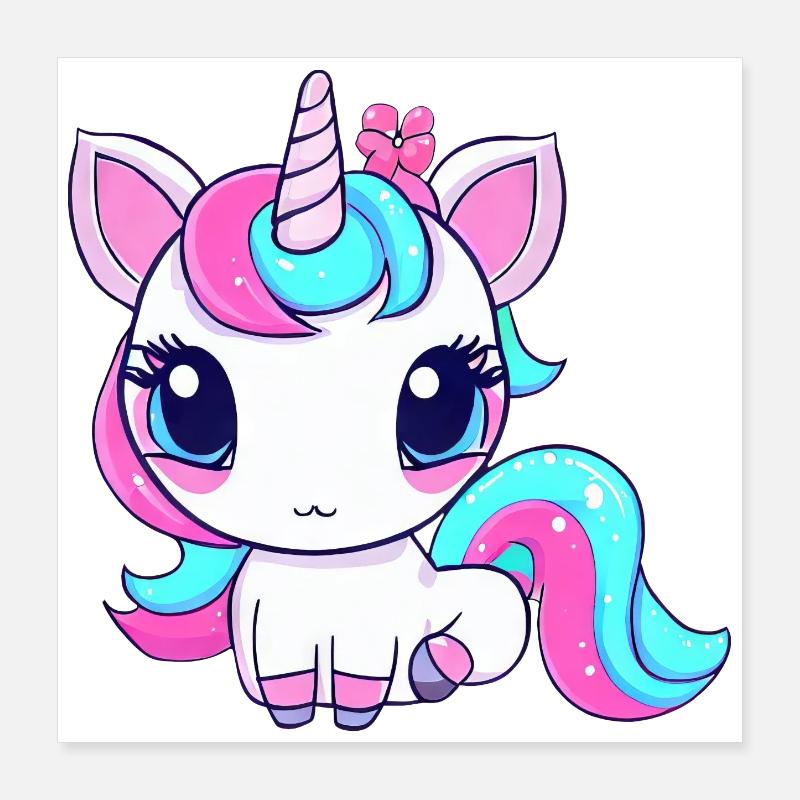 Süßes Kawaii Einhorn Poster 40x40 cm
