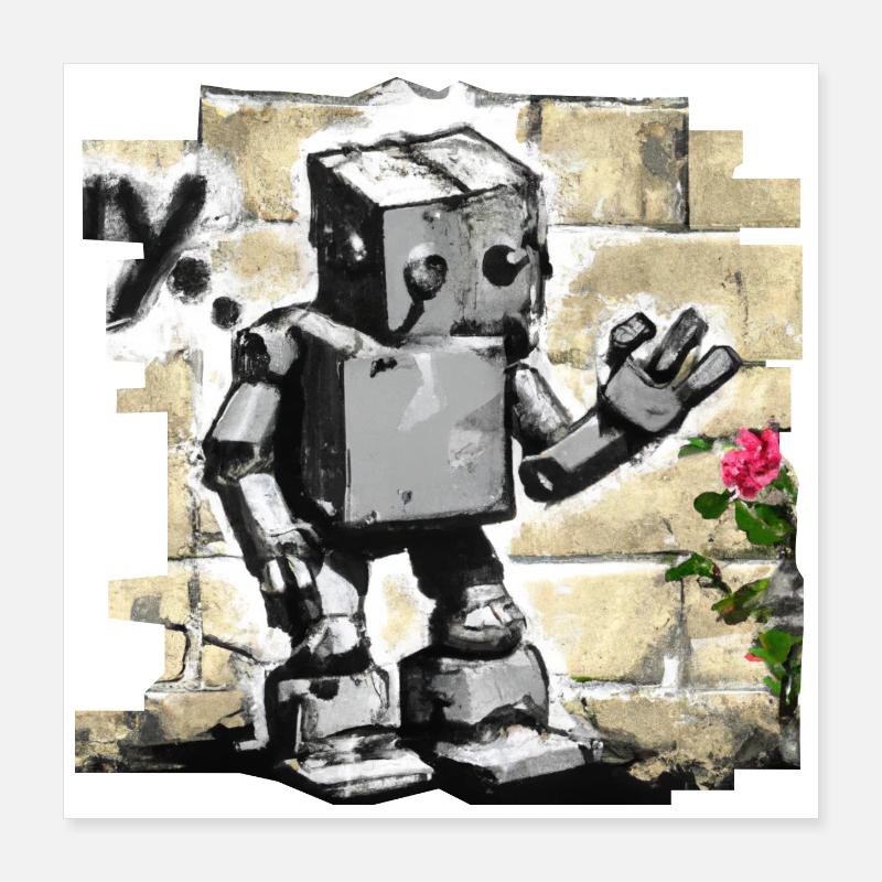 roboter comic graffiti wand charakter rose urban Poster 40x40 cm