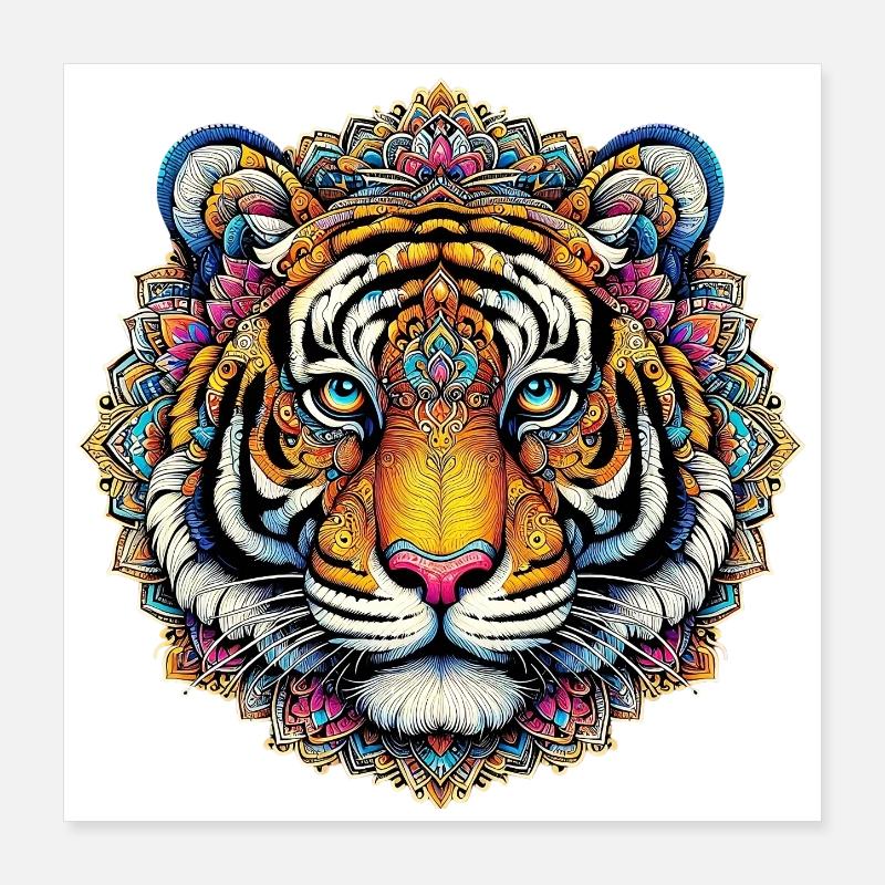 Tigre décoré de Mandalas Poster 40 x 40 cm