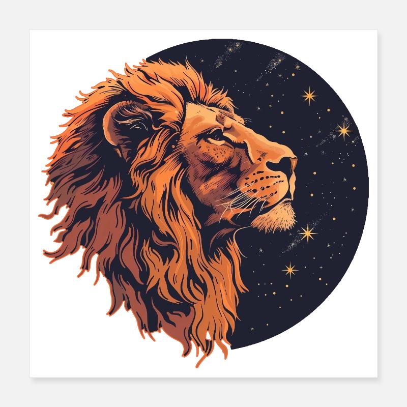 Lion avec ciel étoilé Poster 40 x 40 cm