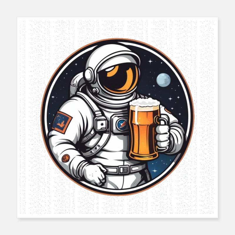 Astronaut mit Bier im All Poster 40x40 cm