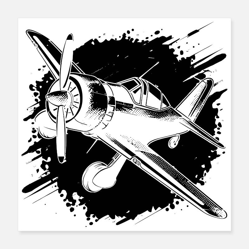 Propeller Airplane Sketch Poster 16" x 16" (40x40 cm)