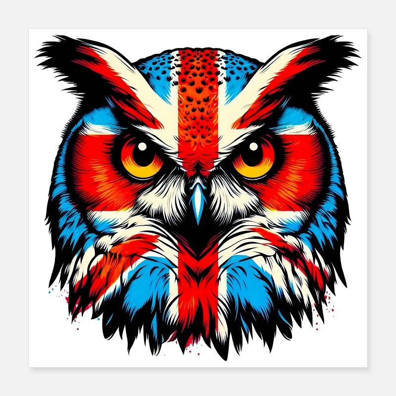 Eule Union Jack Britisch Englisch London Poster 40x40 cm
