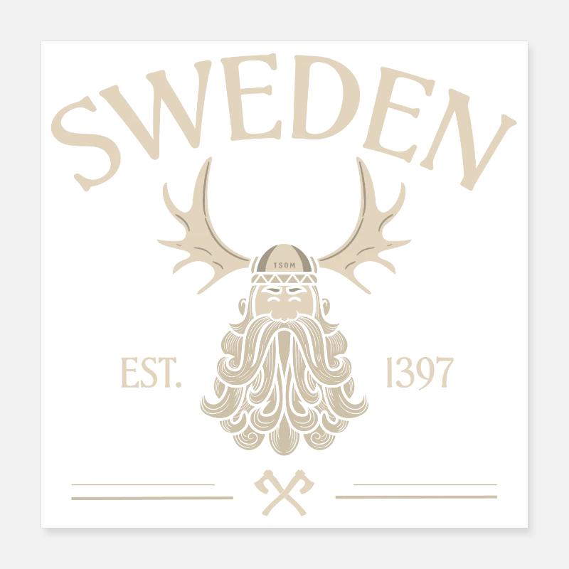 Sweden - Viking Beard - Moose Poster 40x40 cm