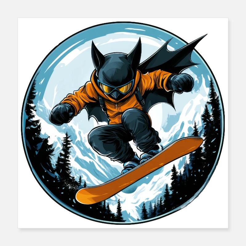 Chauve-souris Snowboarder Poster 40 x 40 cm